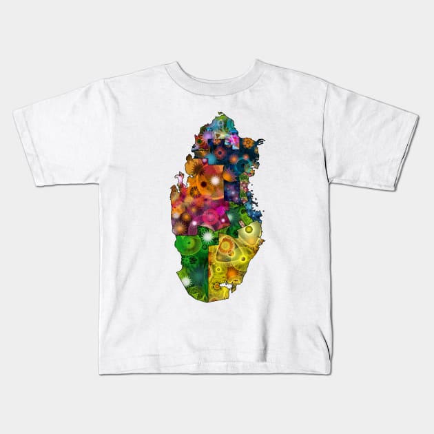 Spirograph Patterned Qatar Municipalities Map Kids T-Shirt by RachelEDesigns